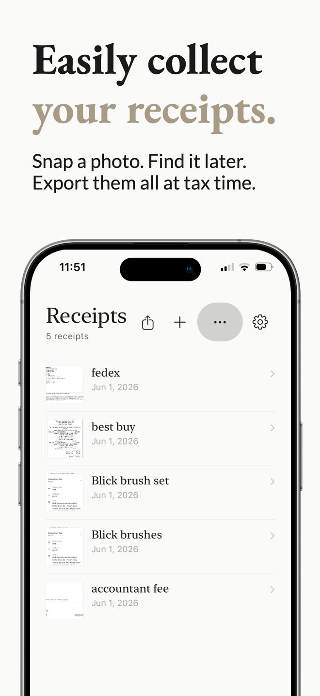 The Receipts tab collecting studio expense receipts